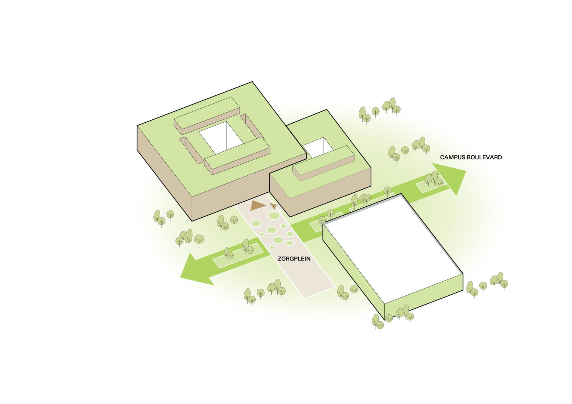 Vakwerk Architecten - Diagram Groene As - Zorggebouw Woerden